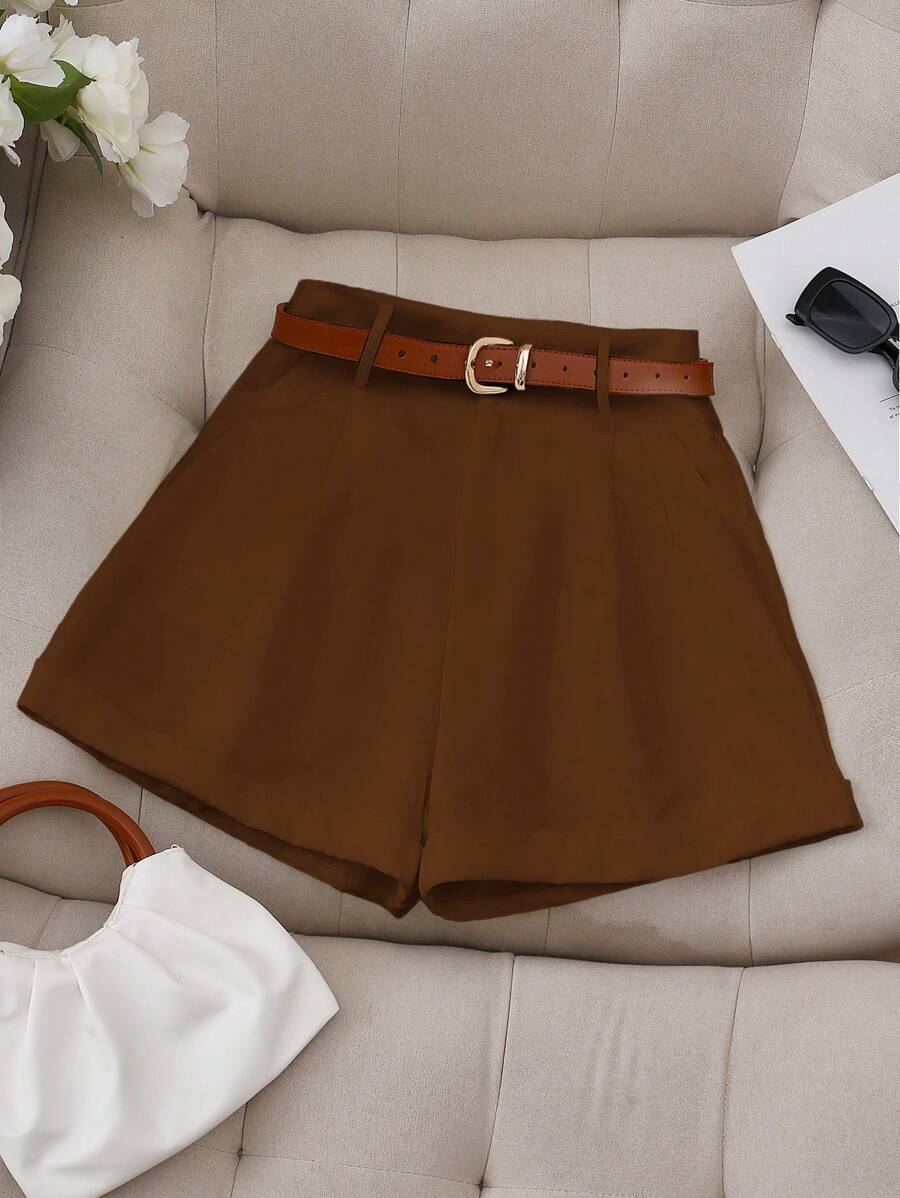 Franclia White Solid Color Casual Simple Fashion Shorts, For Everyday Wear