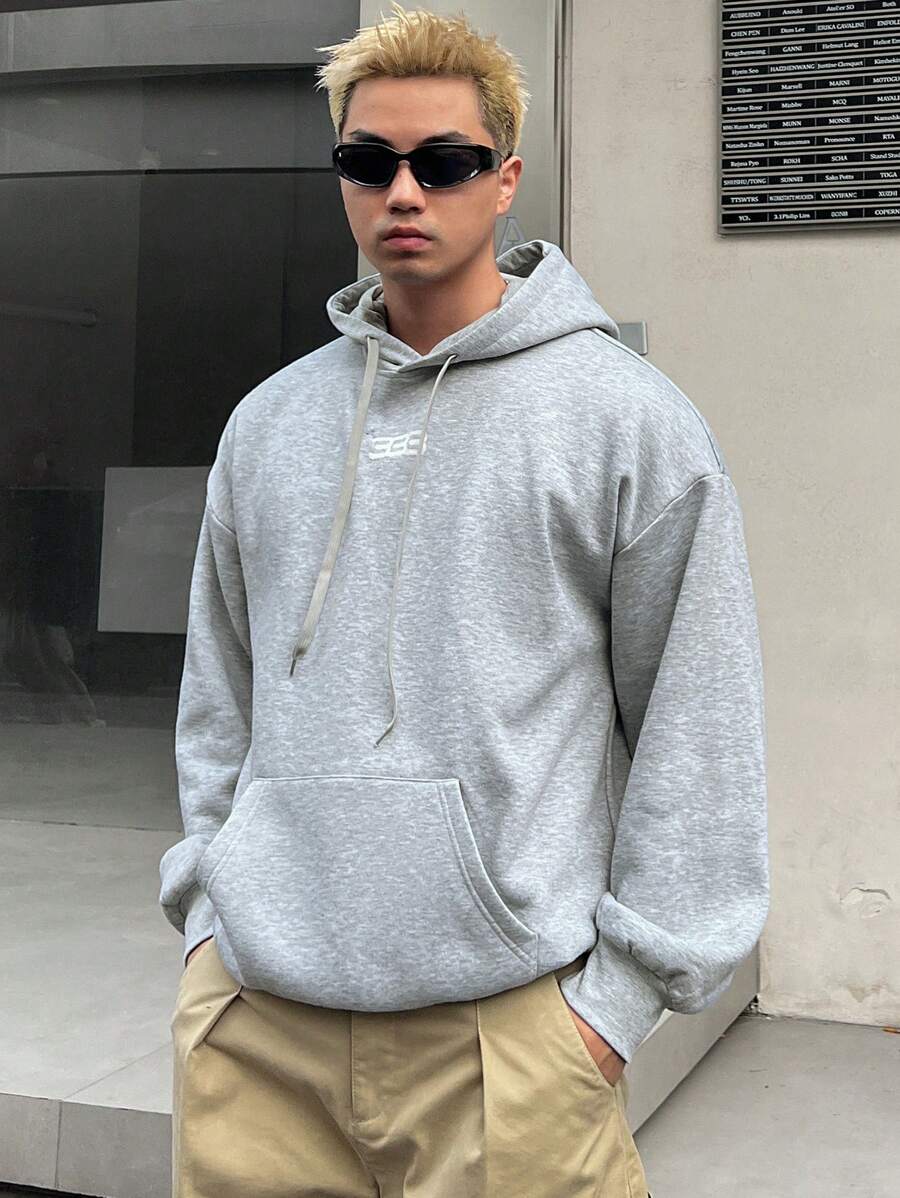 DAZY Autumn Letter Print Thermal Lined Hooded Sweatshirt For Men