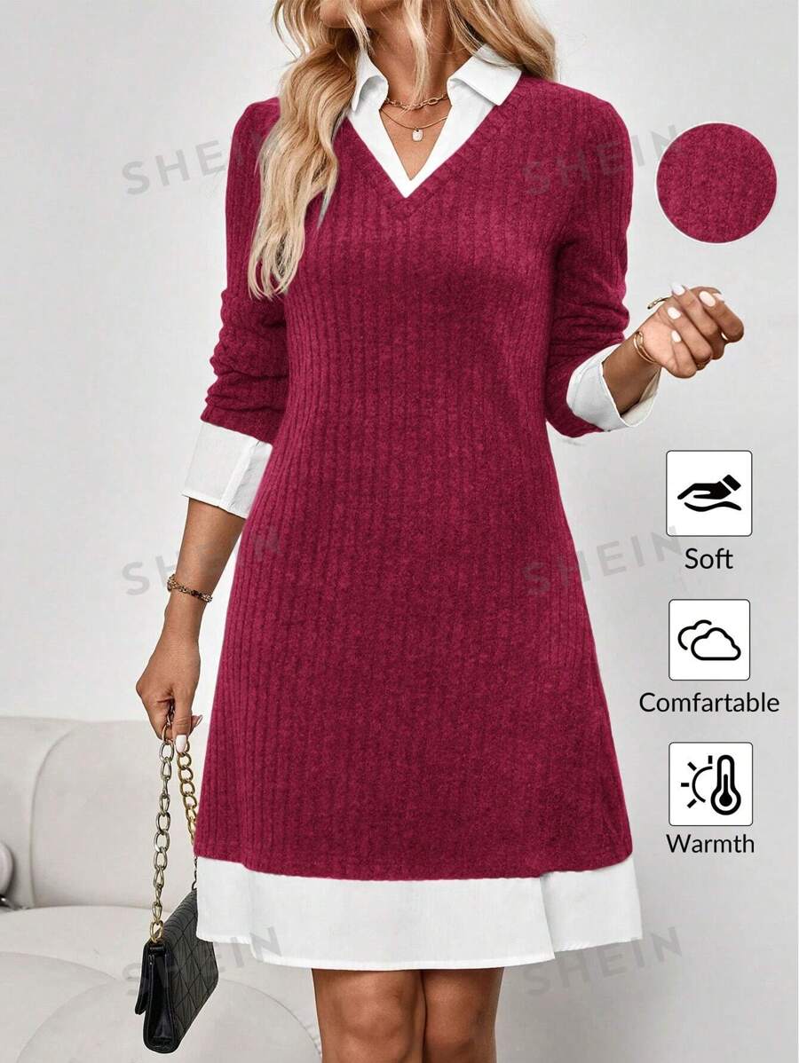 EMERY ROSE Vestido gris con bloques de color y ribetes blancos para oficina, vestimenta de oficina, vestido informal para mujer de negocios, vestido mini para mujer