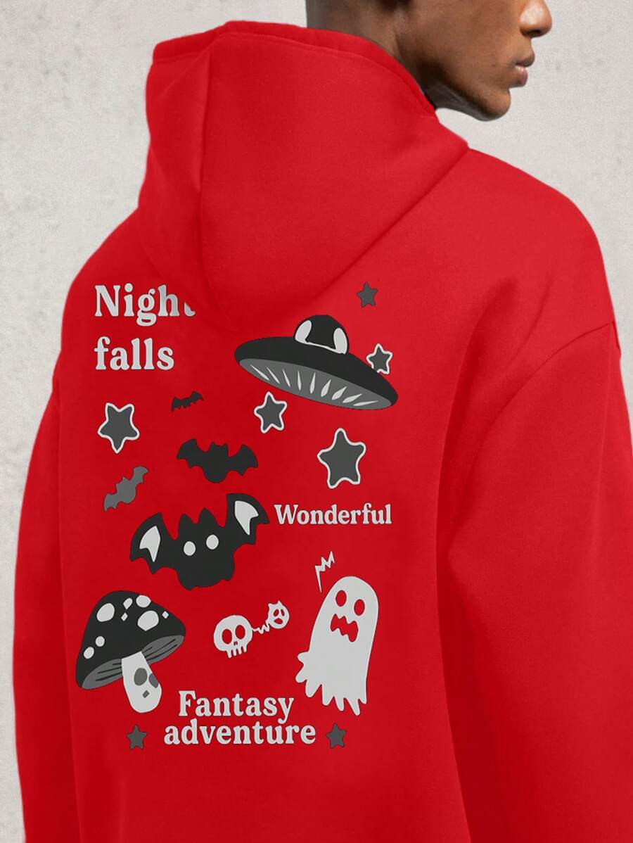 AKNOTIC Business Casual Sudadera holgada con estampado de letras y caída en los hombros, casual, adecuada para otoño/invierno, sudadera de Halloween para hombre