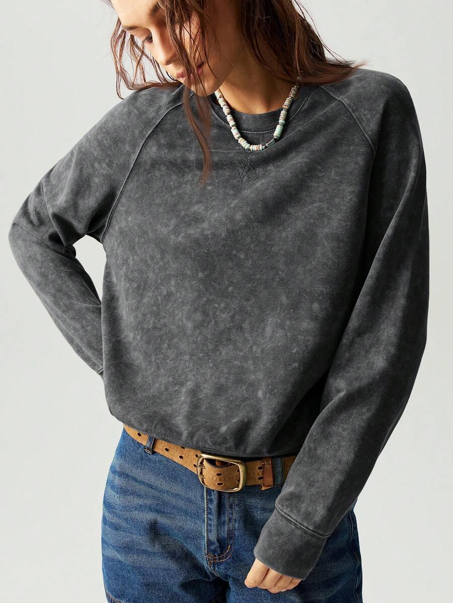 Bohemela Women's Plain Knit Crew Neck Raglan Sleeve Long Sleeve Loose Sweatshirt