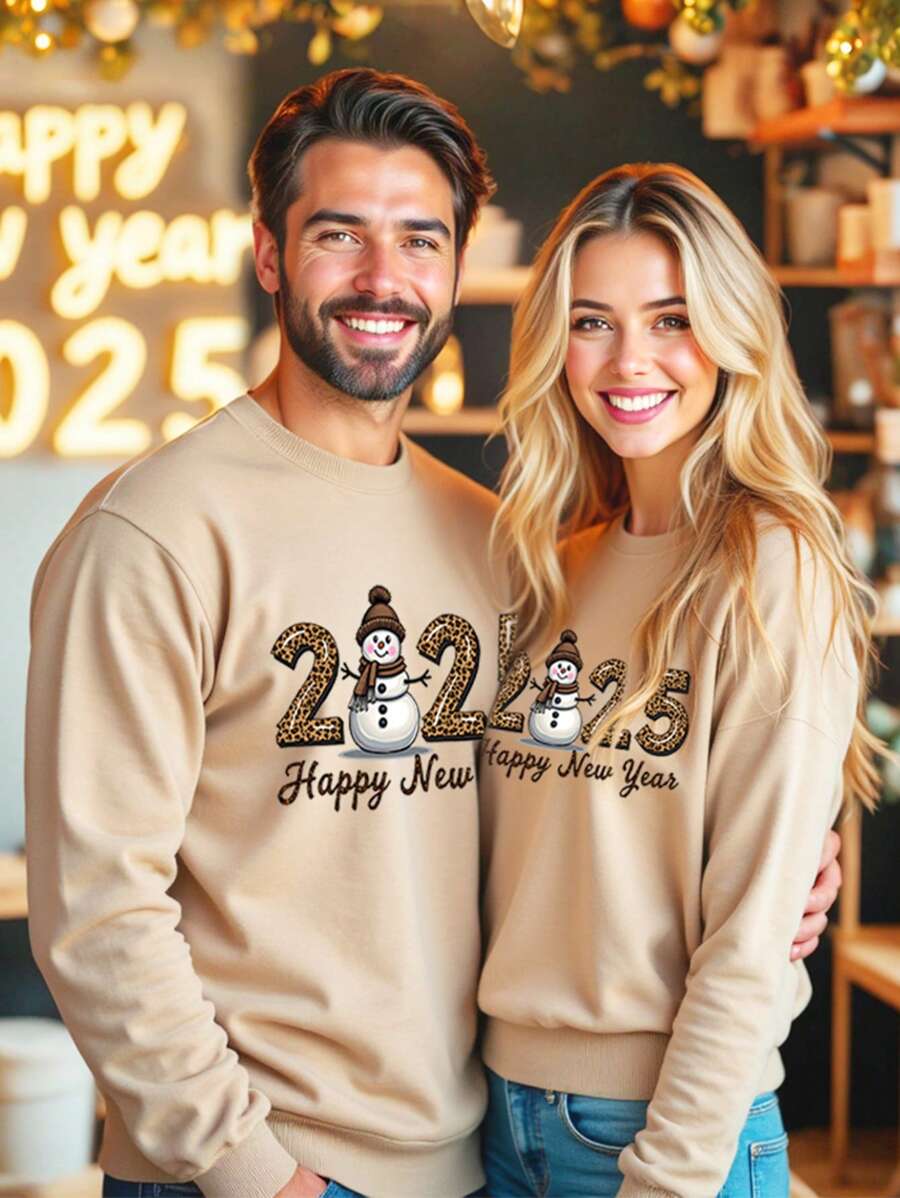Manfinity Hypemode Standard Size Men's Crew Neck Set-In Sleeve Khaki Sweatshirt, Suitable For Couple Party, New Year
