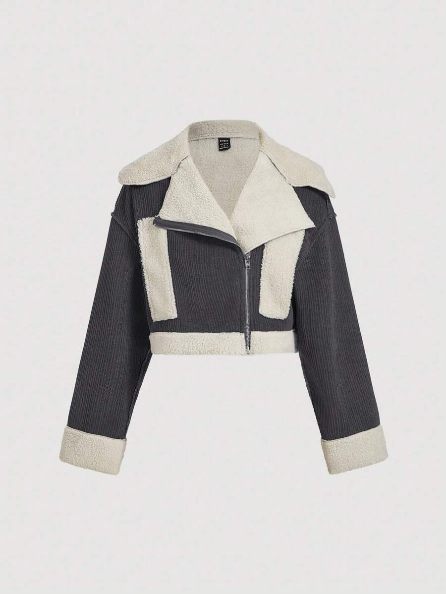 SHEIN MOD Pink Thermal Lined Corduroy Vintage Collar Jacket,Christmas Women Clothes