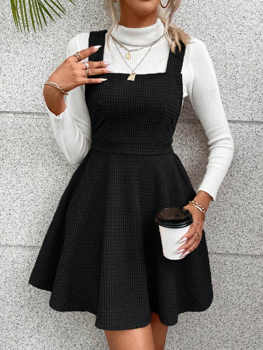 SHEIN PETITE Short European And American Style Suspender Dress, Waisted, With Full