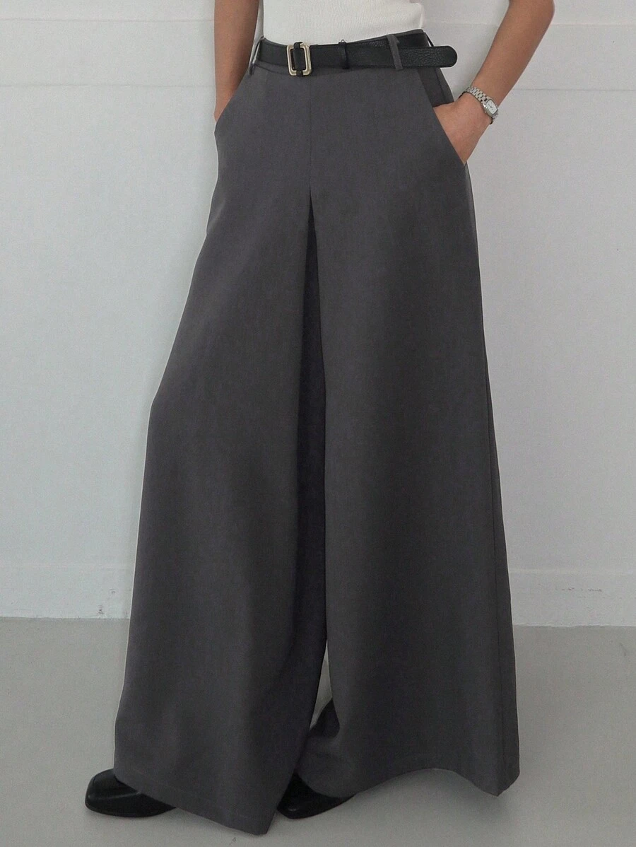 DAZY Pantalon ample casual à pattes larges avec poches de couleur unie pour femmes