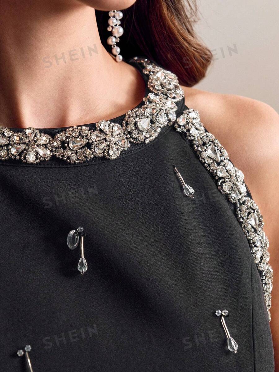 Anewsta Vestido de gala de lujo bordado con detalles de perlas, diseño blanco único y exclusivo para mujeres