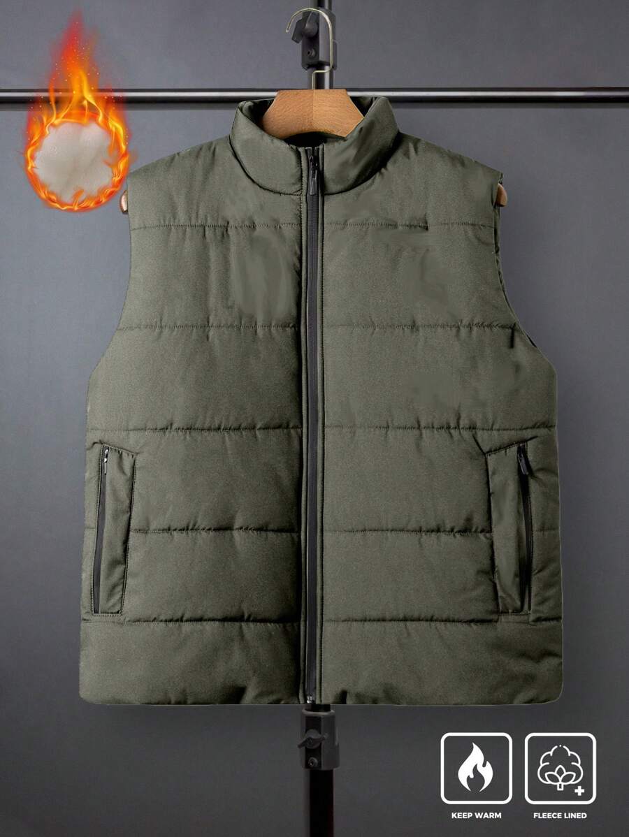 Manfinity Homme Plus Size Men's Solid Color Sleeveless Jacket, Casual And Fashionable For Daily Wear, Winter
