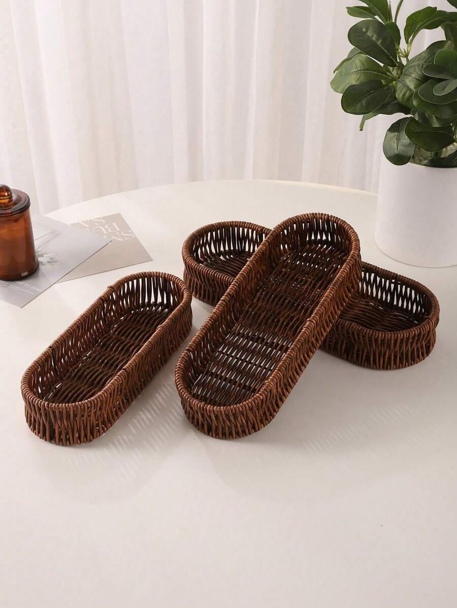 1pc Imitation Tableware Storage Basket Bread Basket, Round Fruit Baskets, Wicker Storage Bowls, Natural Woven Serving Basket Bowls, Decorative Baskets For Kitchen Counter Organizing, Gift Basket
