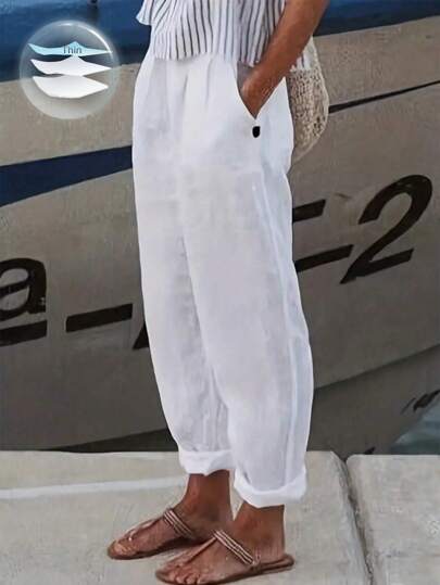 Breezaya Women's Elastic Waist Wide-Leg Pants