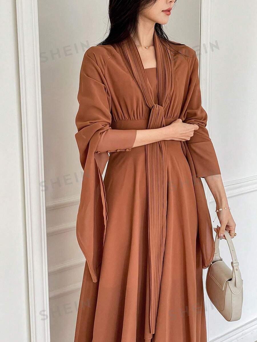DAZY Vestido de cuello en V con cintura anudada, estilo vacaciones
