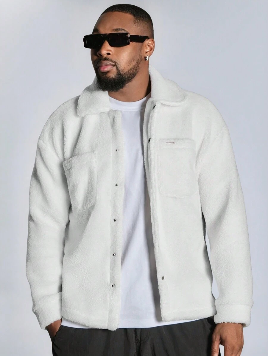 Manfinity VCAY Veste ouverte à manches longues en sherpa, à coupe ample et décontractée, en tricot pour homme