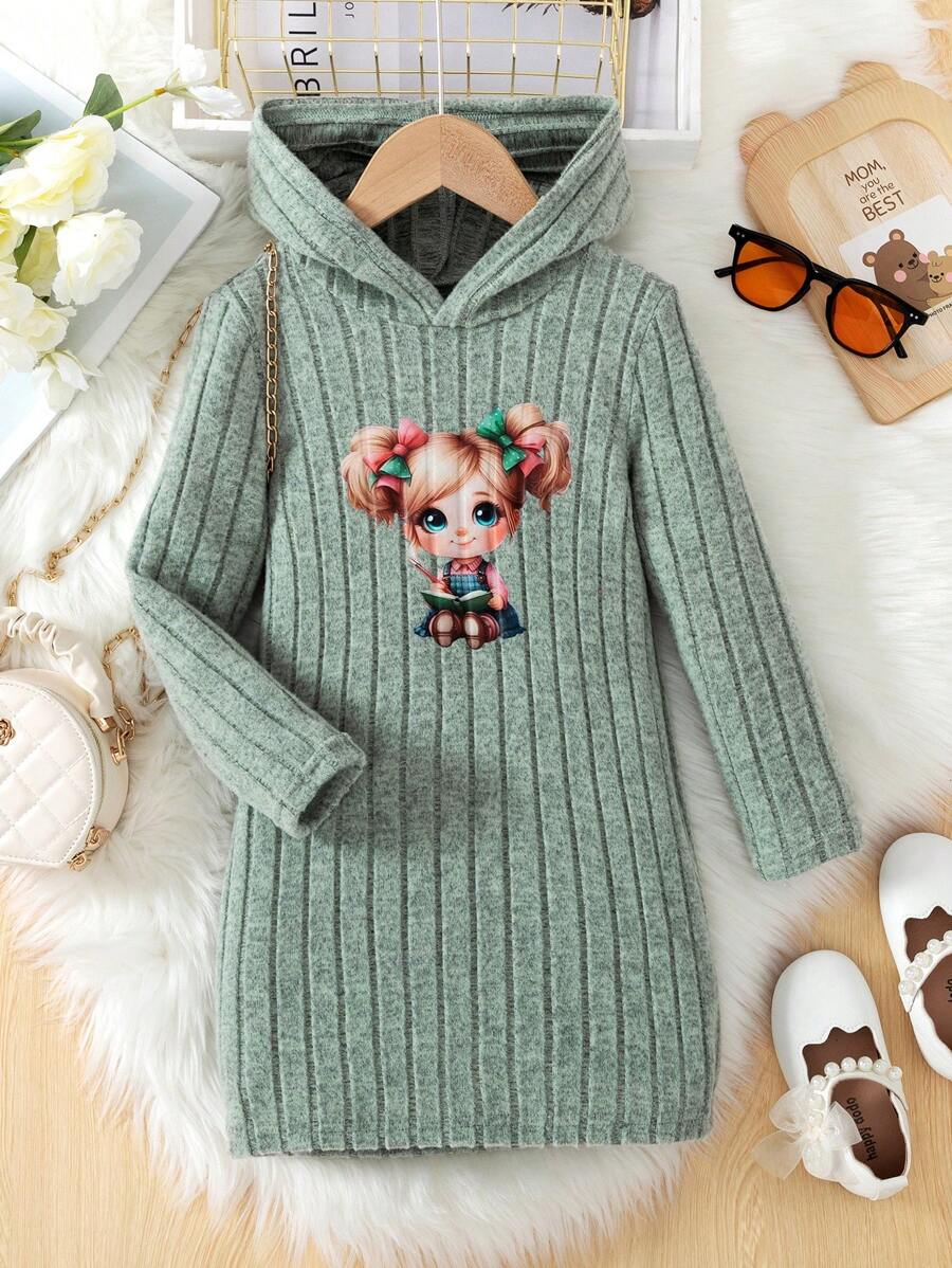 Vestido casual con capucha de manga larga y estilo novedoso y lindo para niñas, adecuado para vacaciones, viajes, cumpleaños, fiestas, primavera y otoño