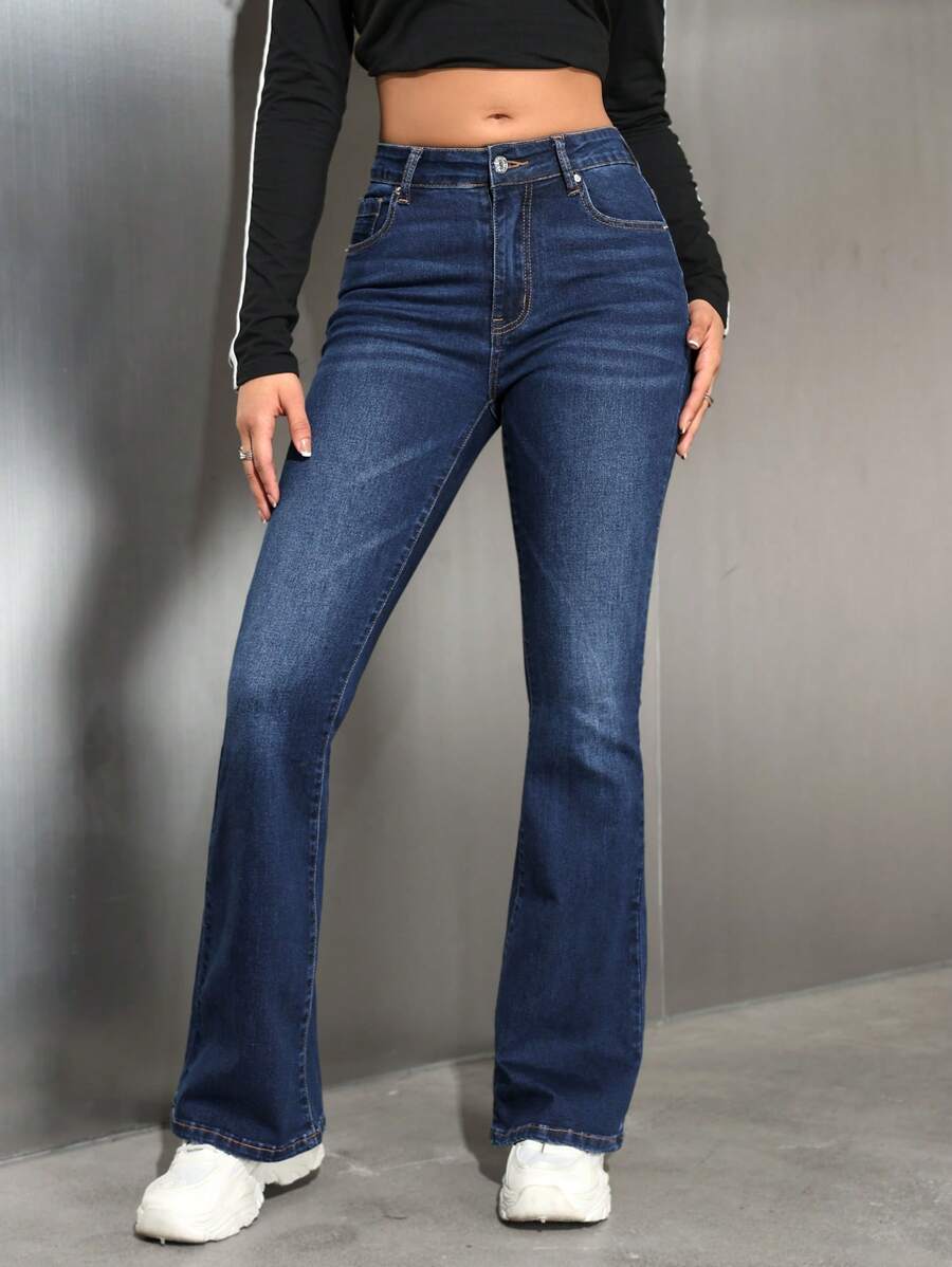 SHEIN EZwear Women's Casual Versatile Flare Jeans With Pockets