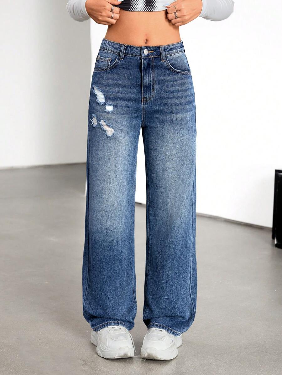 SHEIN Jeans casual minimalista com bolso frontal e botões para adolescentes