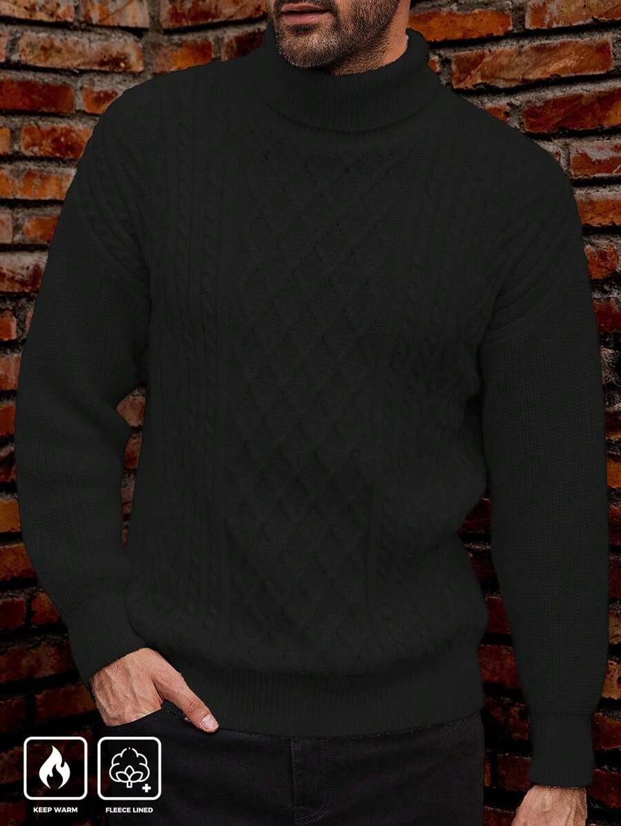 Manfinity CityGents Jersey de cuello alto de unicolor, de manga larga, sencillo y de punto, para uso casual diario de hombres