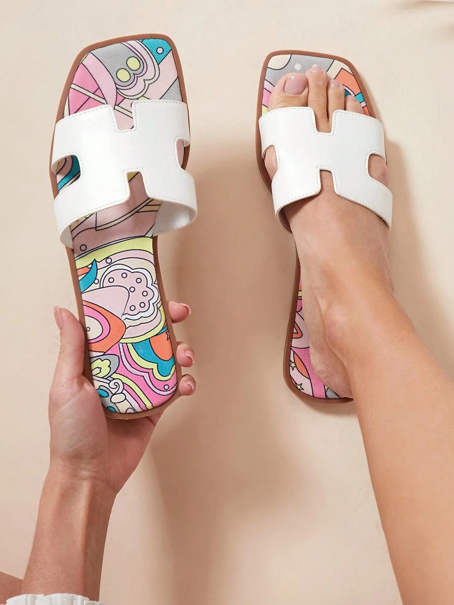 SHUZIA Damskie modne, swobodne, kwadratowe, wsuwane, wygodne, płaskie sandały, letnie buty, wiosenne buty, wiosenna przerwa, wielkanocne wakacje, buty, codzienne buty, plażowe buty