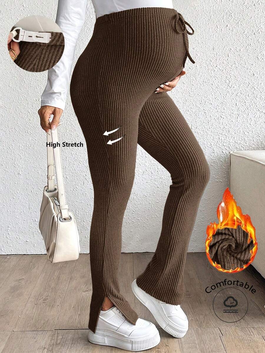 SHEIN Plus Size Pregnant Women Ribbed Skinny Slit Pants