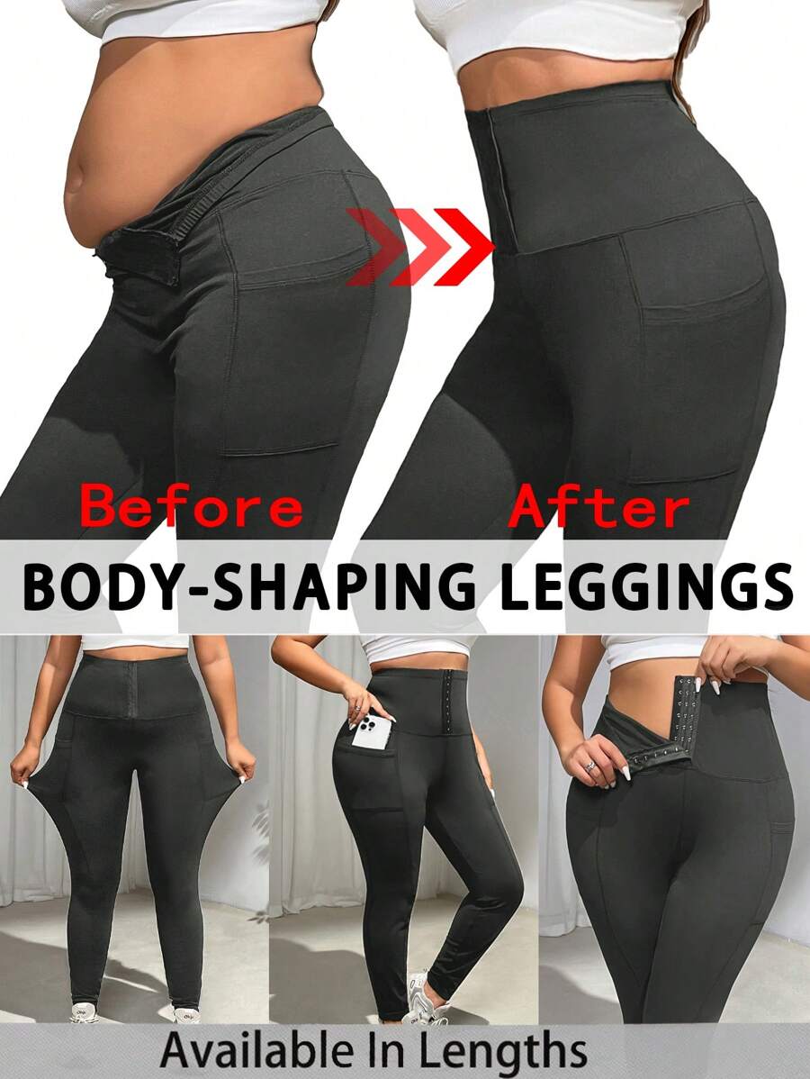 SHEIN PETITE CURVE Plus Size Casual Solid Color High Waist Leggings