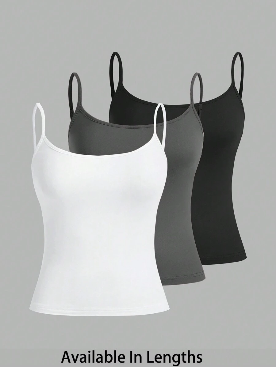 SHEIN PETITE CURVE Plus Size Women's 3pcs Tight Casual Tank Tops(Spaghetti Strap)