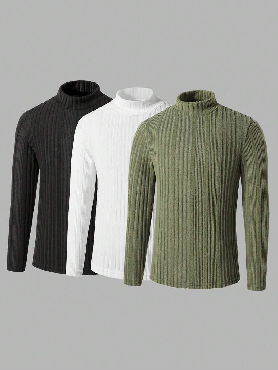 3pcs Boys Texture Fabric Base Layer T-Shirts