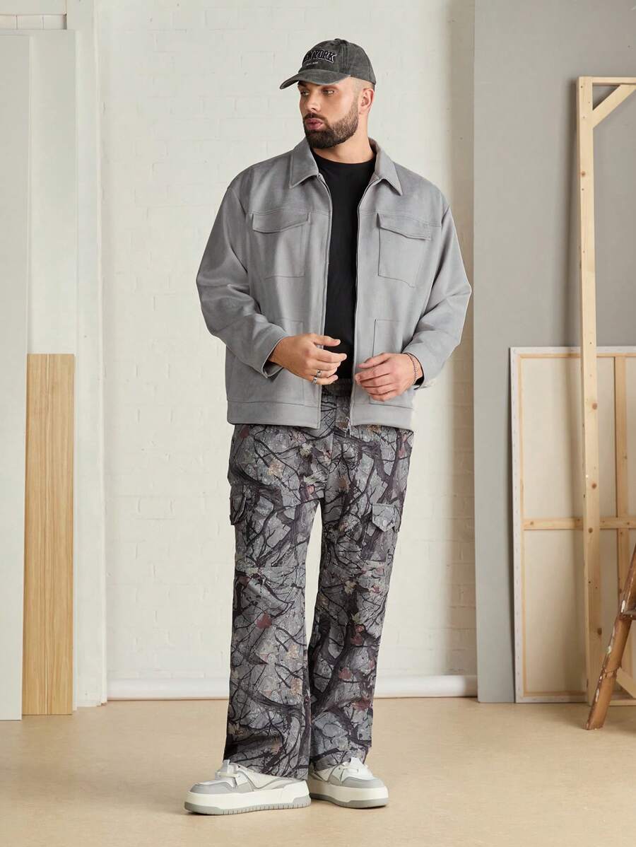 Manfinity NXTstreet Chaqueta de manga larga gris de corte holgado para hombre de talla grande