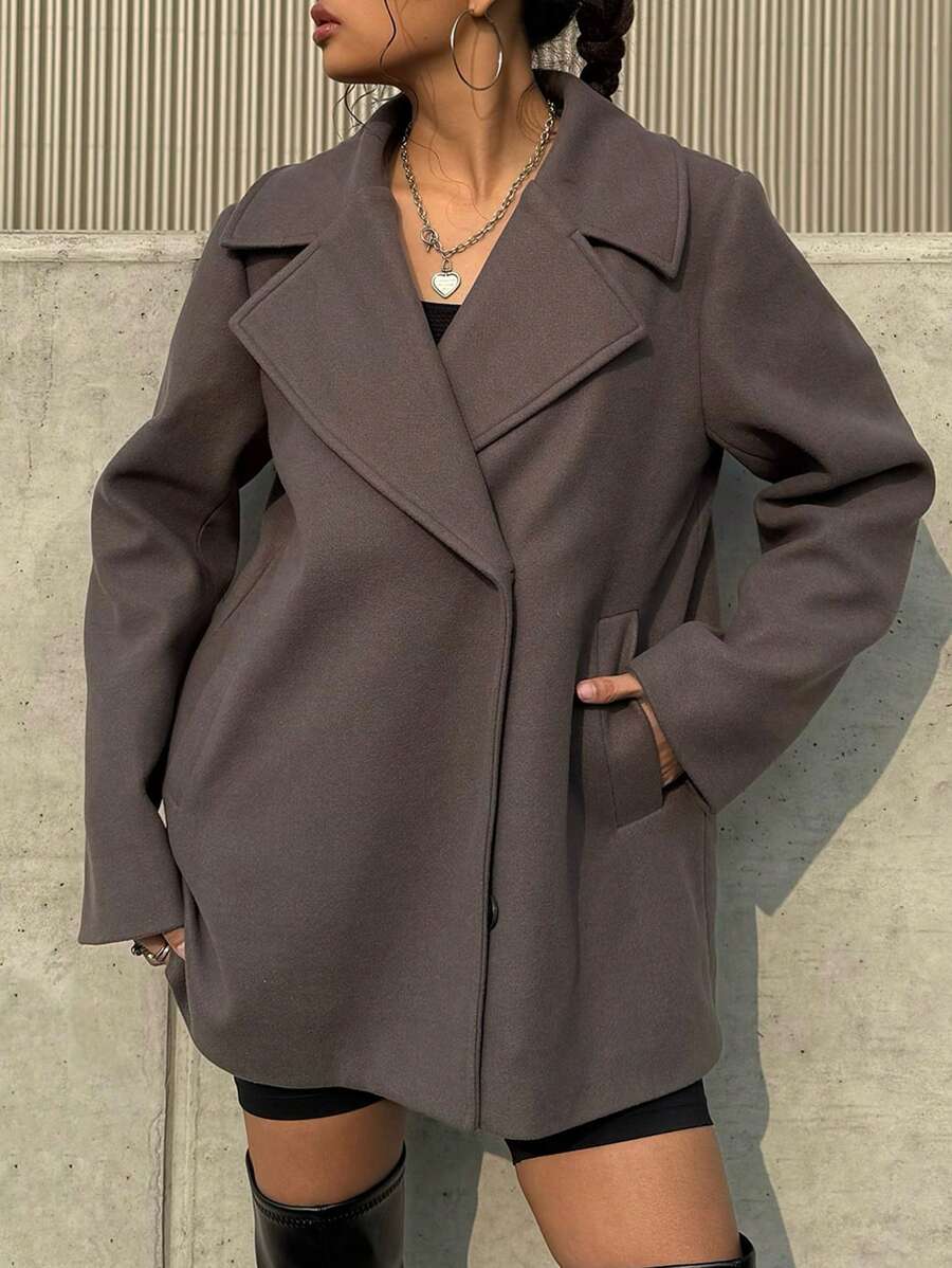 INAWLY Women's Solid Color Front Button Casual Versatile Long Sleeve Regular Jacket