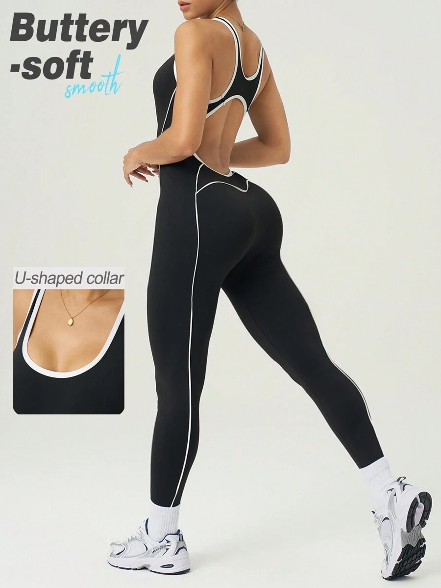 SHEIN Sport Gameset Damen Jumpsuit mit Rückenausschnitt und Ausschnitten für tägliche Fitness & Sport