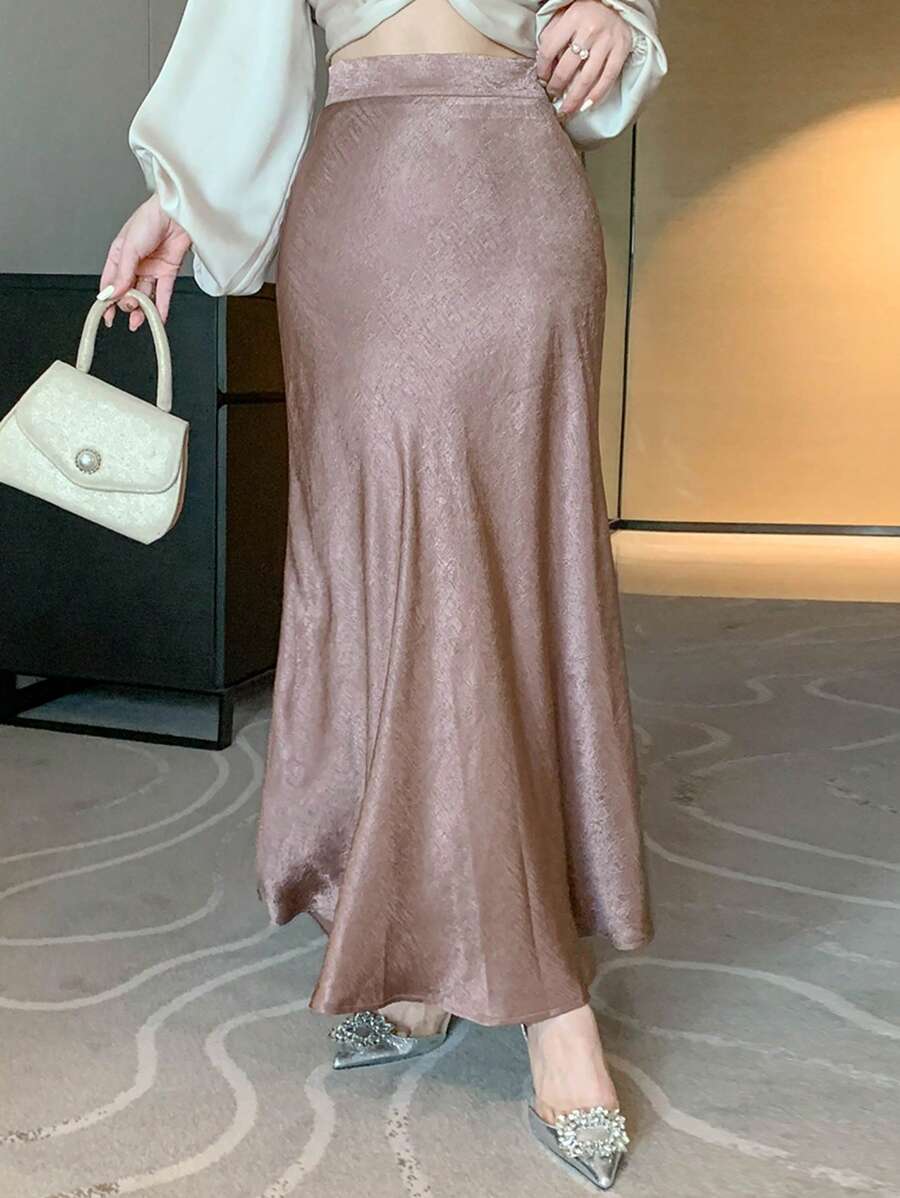 DAZY Vrouwen effen kleur hoge taille visgraat zoom elegante lange rok