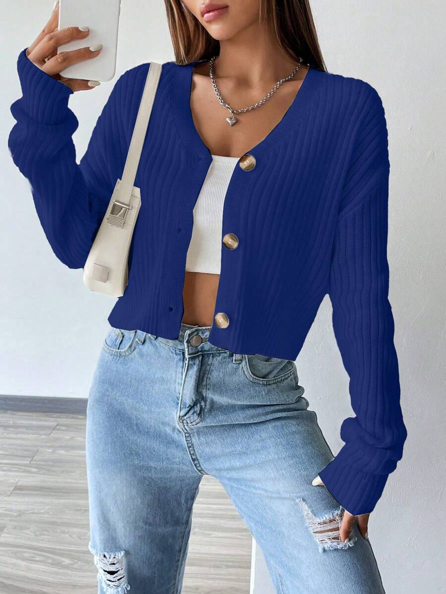 Flirla Fashion Versatile Cardigan, Solid Color Minimalist Casual Everyday Wear