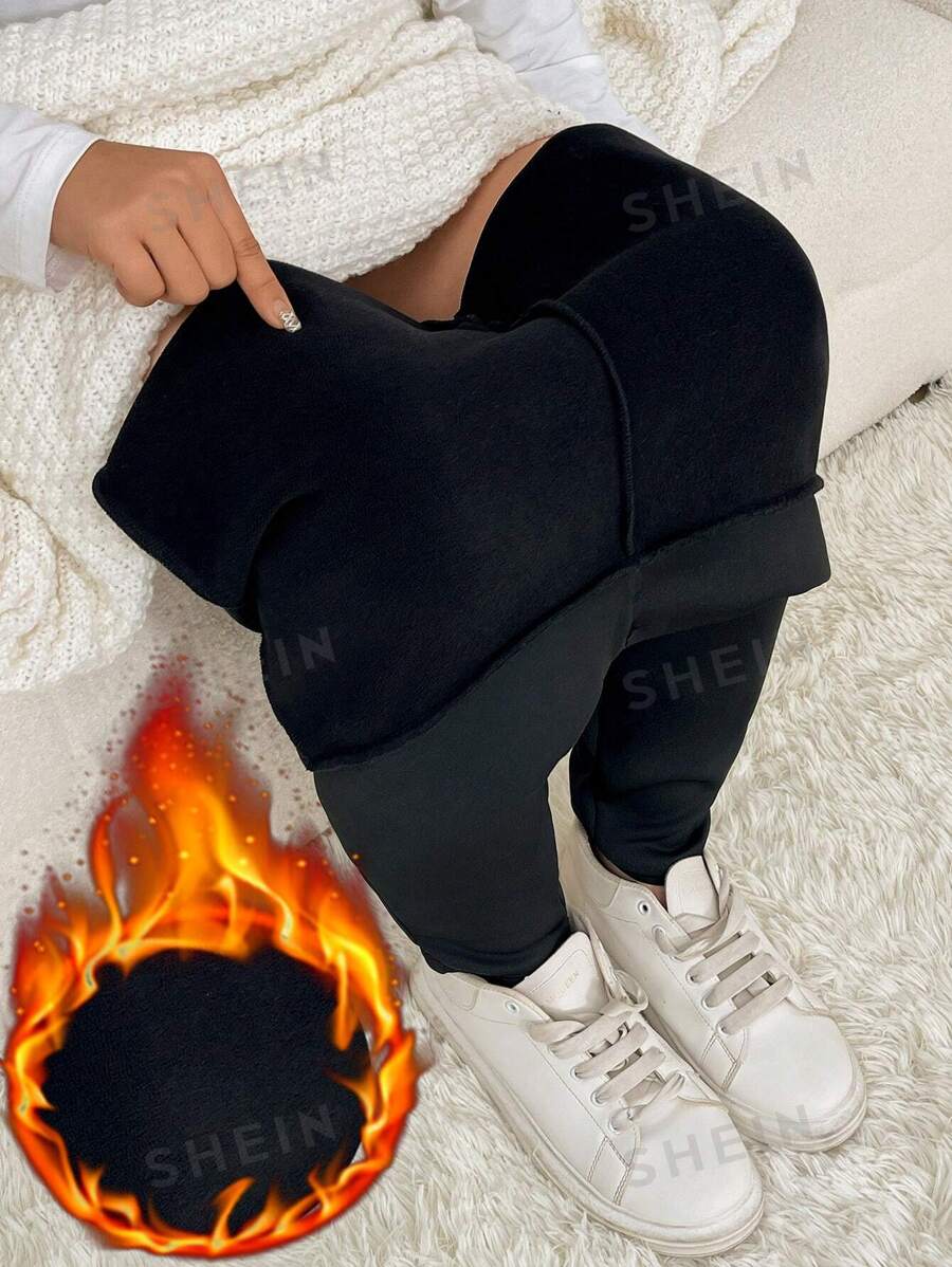 Calvaya Leggings con forro térmico negro de talla grande, estilo minimalista casual para uso diario en invierno