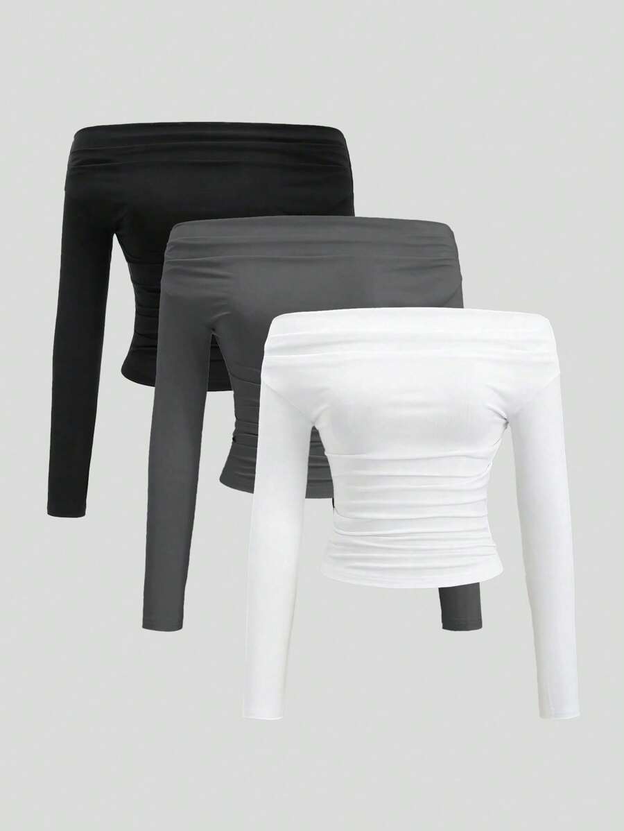 Sweetra Blusa de un hombro de color liso, ajustada, de manga larga, casual y de moda para uso diario