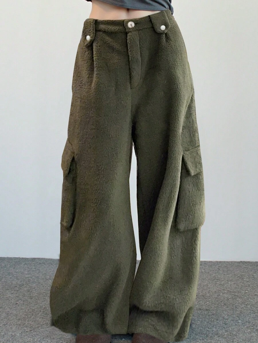 Manfinity Homme Men's Loose, Casual, Straight, Plush Trousers, Autumn And Winter Clothing Suitable For Daily Commuting