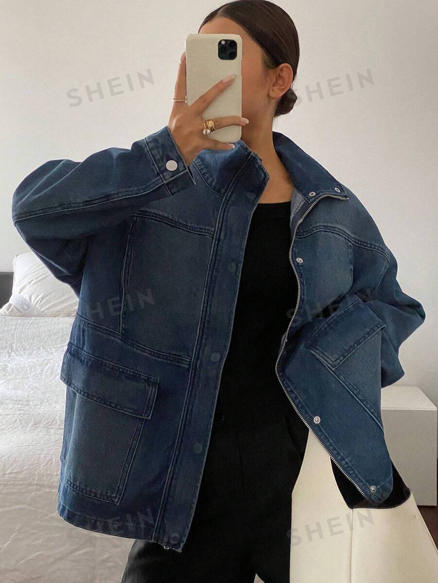 DAZY Chaqueta de jean para mujer, simple y de moda, uso casual de todos los días