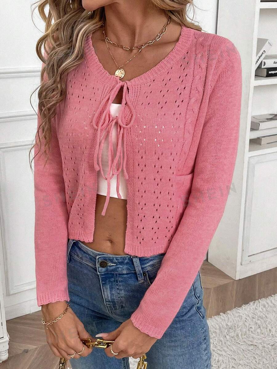 SHEIN LUNE Cárdigan de mujer de un solo color, de manga larga, casual y de moda, para usar todos los días