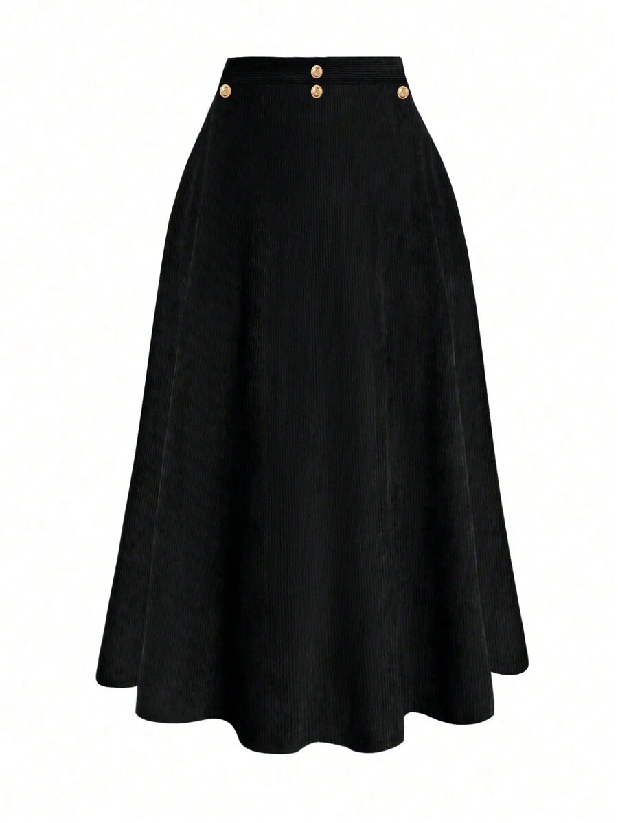SHEIN Clasi Plus Size Women's Elegant Gold Buttoned Skirt