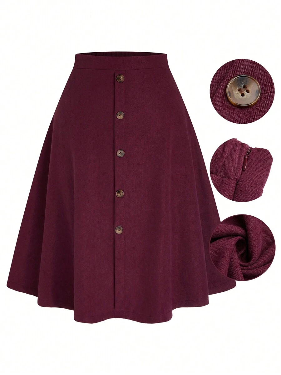 SHEIN LUNE Plus Size Women Elegant Snap Button A-Line Skirt