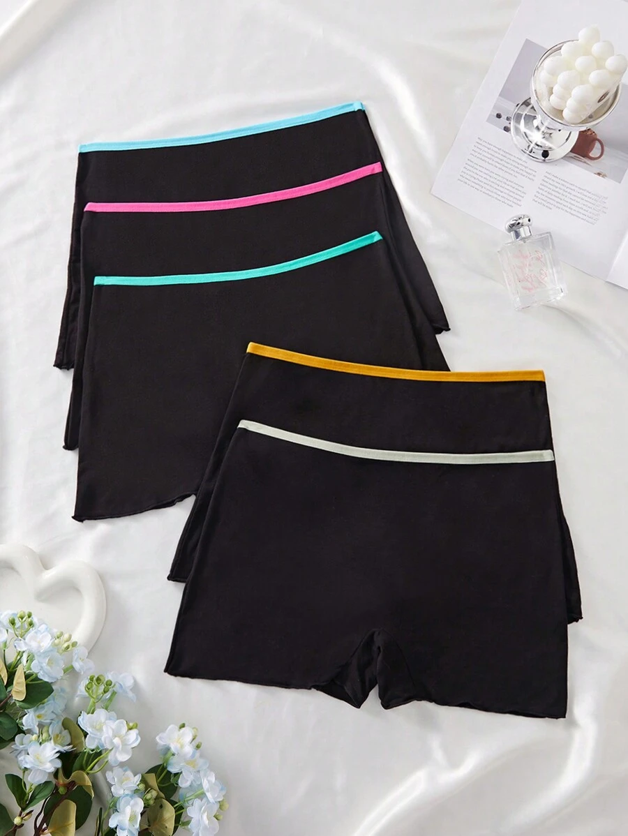 Set de 5 pantis con cinturilla de colores contrastantes minimalistas para mujer