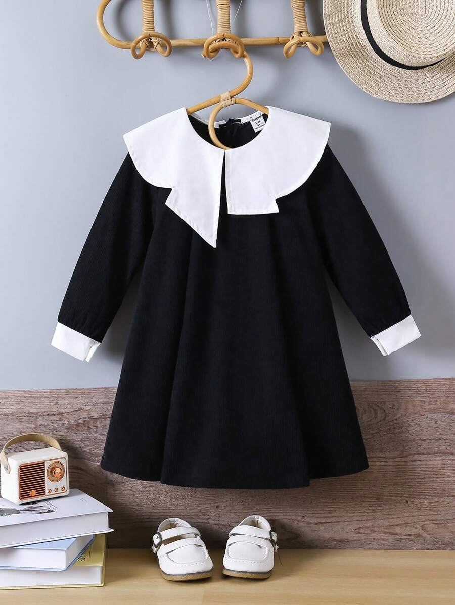SHEIN Vestido asimétrico de diseño creativo para niñas, adecuado para uso casual y uso en casa, apto para otoño/invierno