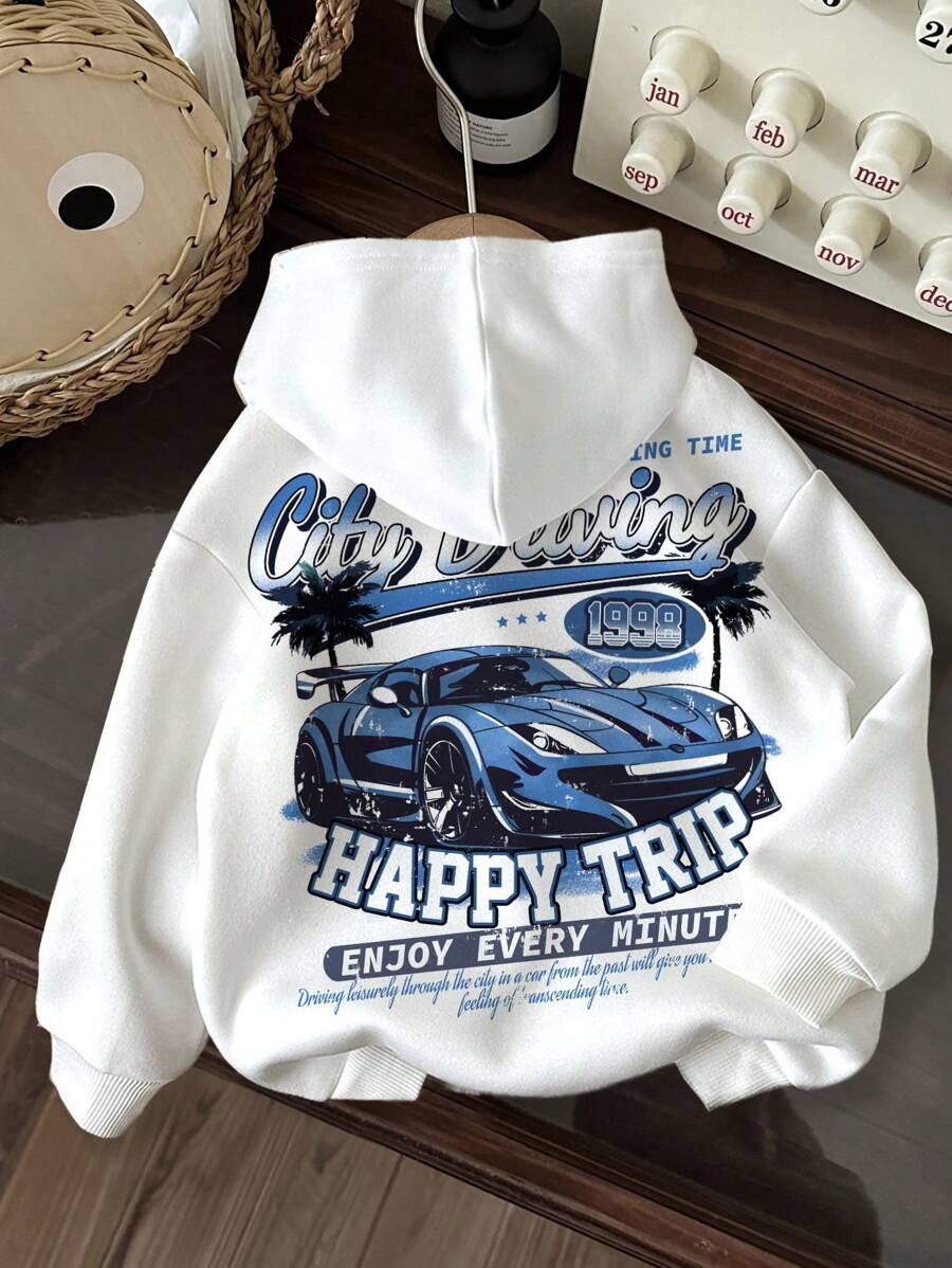 SHEIN Tween Boy Casual Cartoon Pattern Loose Fit Long Sleeve Hoodie Sweatshirt, Back Of Clothes