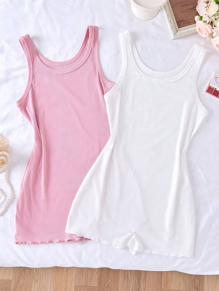 2 piezas Conjunto de ropa de casa para mujer, mono de unicolor