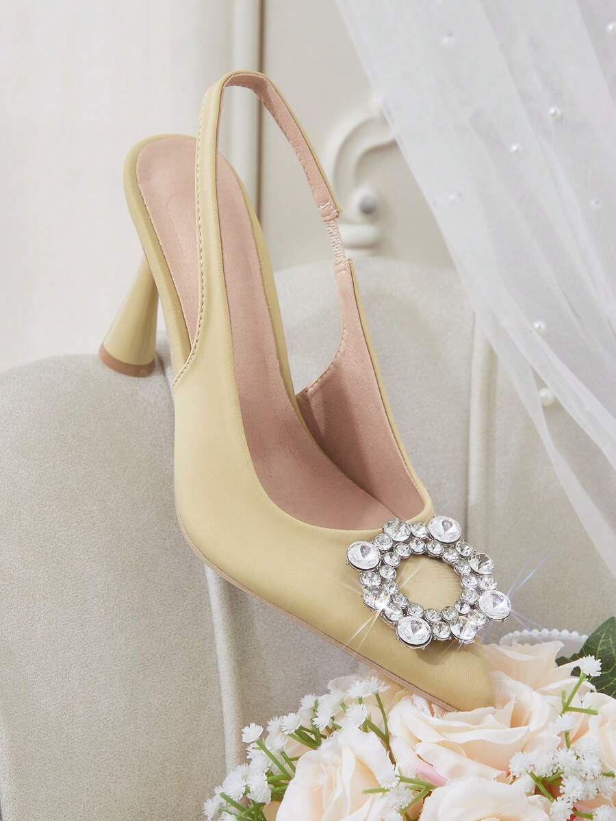 CUCCOO HITCHD Women's Crystal Decor Pointed Toe Simple Casual High Heels Valentine's Day