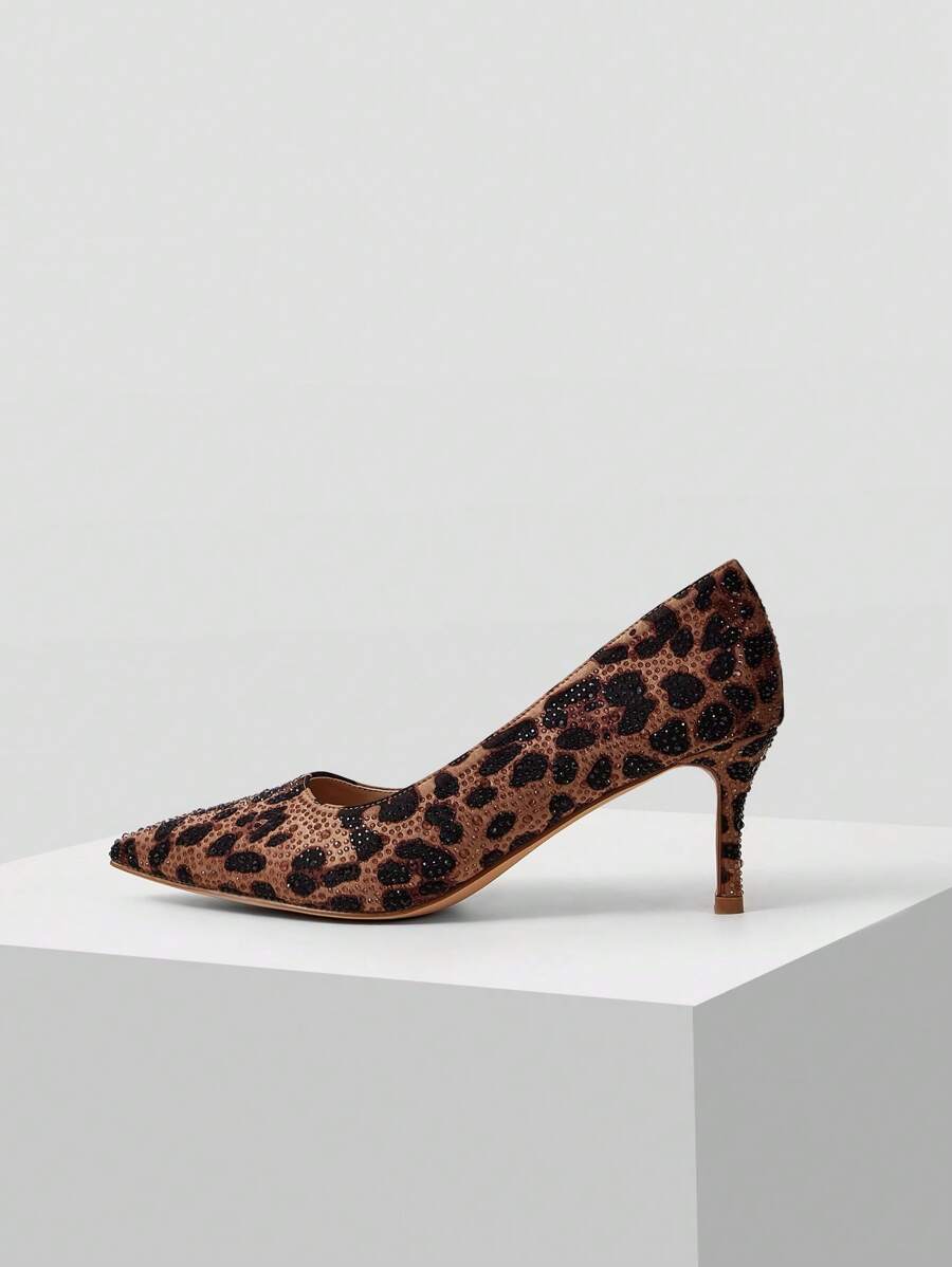 MOTF PREMIUM FASHIONABLE PARTY LEOPARD PRINT RHINESTONE DECORATED WOMEN'S POINTED TOE HIGH HEEL SHOES, VALENTINES