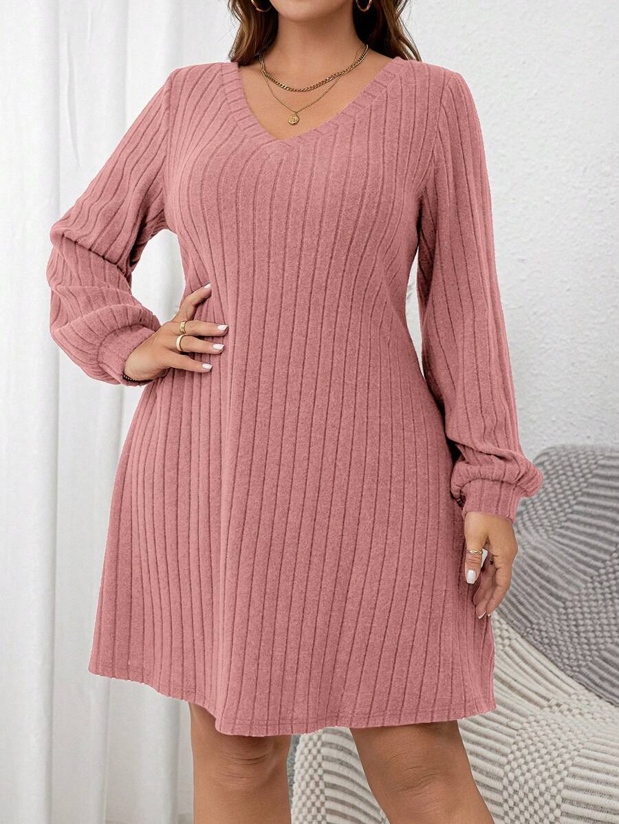SHEIN Clasi Plus Size Women's Burgundy Wide Ribbed Short Jumper Dress