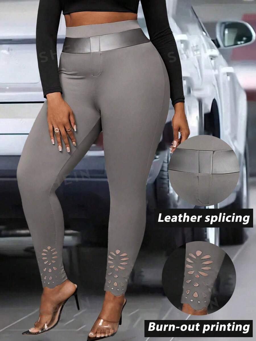 Maweii Leggings de talla grande para mujer de cintura alta con bloqueo de color y estampado floral de longitud hasta el tobillo