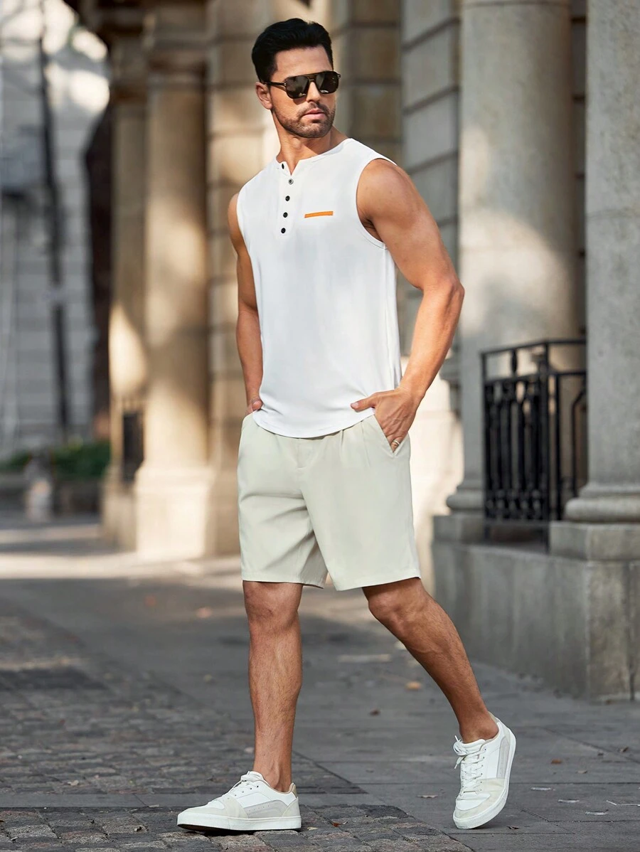 Manfinity Homme Chaleco casual de los hombres con decoración de correa tejida simple