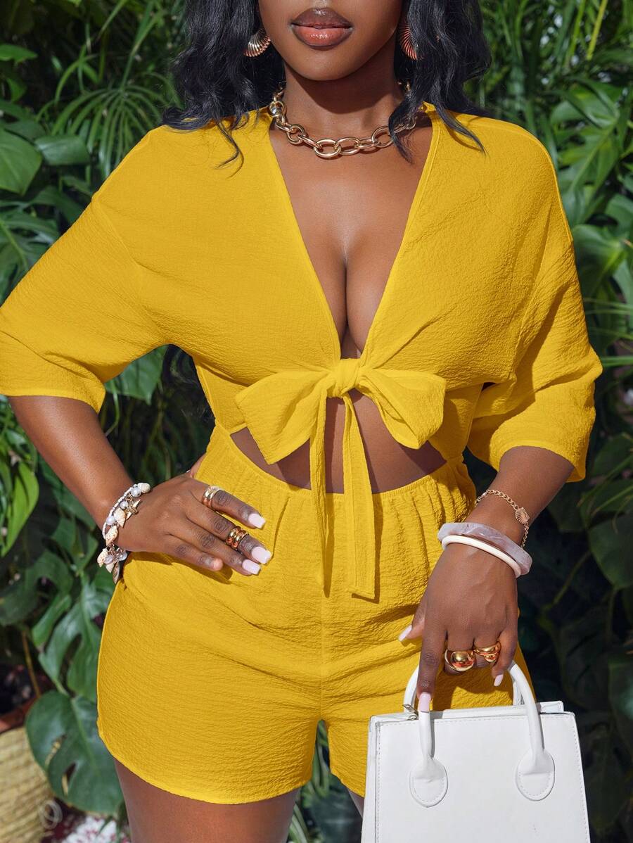 Slaydiva Vakantie Witte Voorkant Twist Holle 3/4 Mouw Losse Jumpsuit