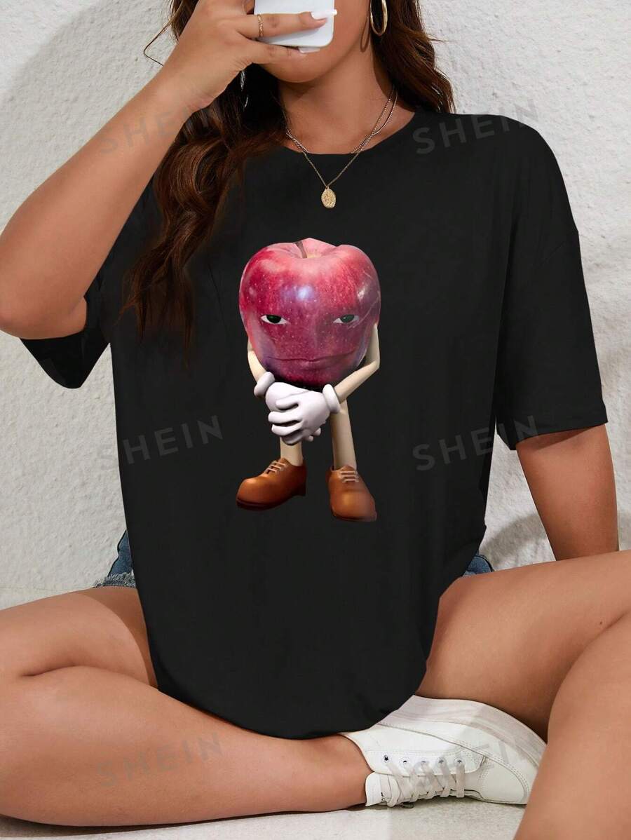 INAWLY Camiseta de manga corta con cuello redondo y estampado gracioso para tallas grandes, camiseta gráfica, parte superior de verano para mujer