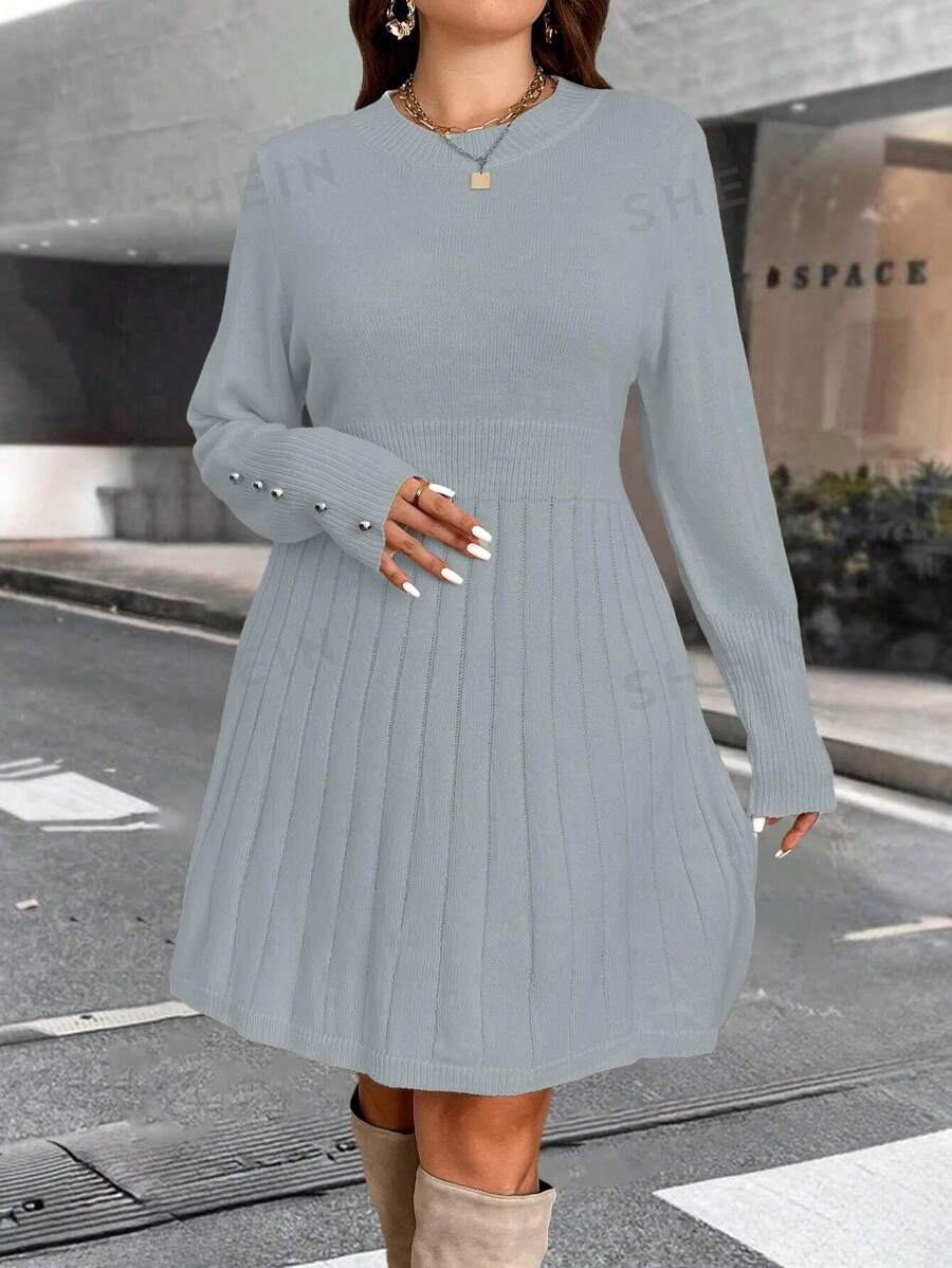 Celure Vestido suéter con borde de paraguas de unicolor elegante para mujeres de talla grande, para ropa de otoño y Año Nuevo
