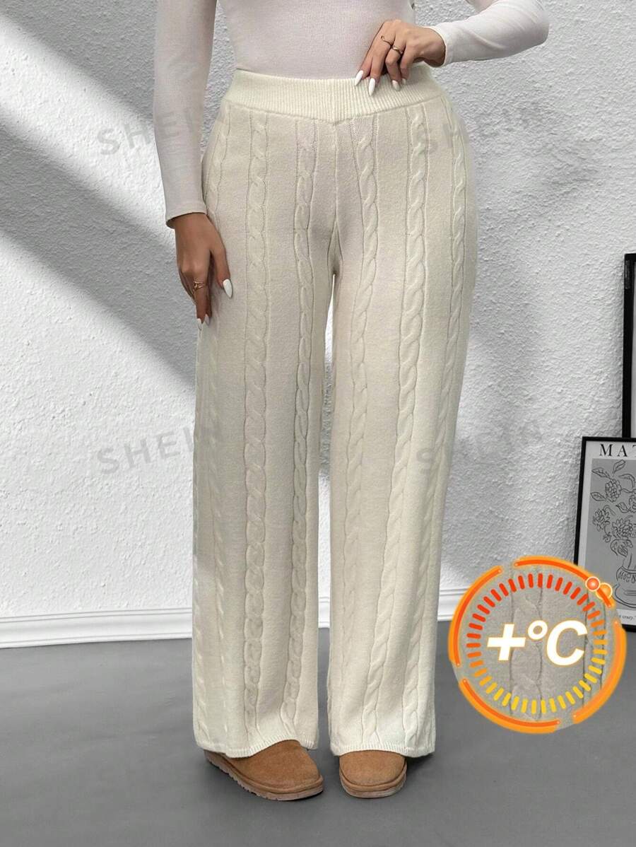 SHEIN Privé Pantalones anchos de punto con pierna ancha, elegantes y casuales, para mujer talla grande, para otoño/invierno, largos