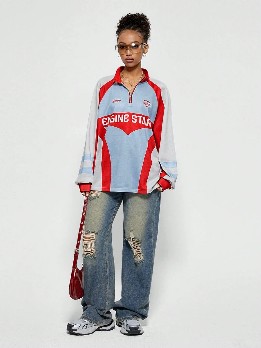 SHEIN EZwear Women's Daily Wear Hip-Hop Streetwear Graphics Baggy Race Car Sweatshirt